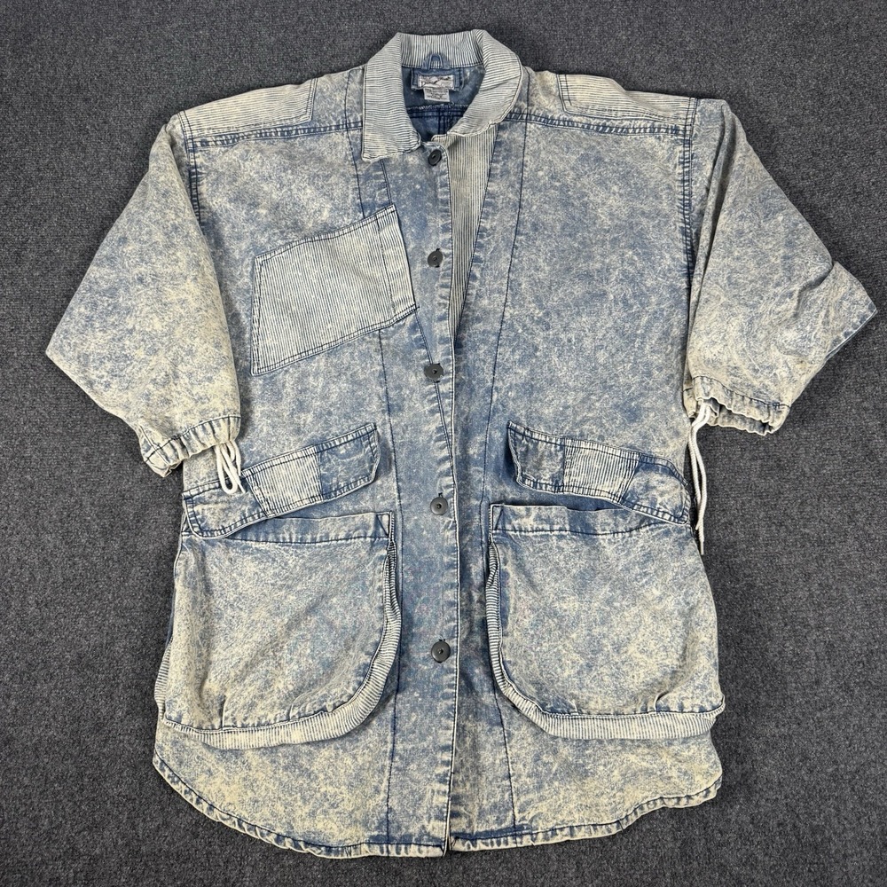 Vintage True Blue Denim Wear Acid Wash Jacket 80s Boho Oversized Shacket S